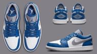 Take a closer look at the Air Jordan 1 Low True Blue shoes (Image via Sportskeeda)